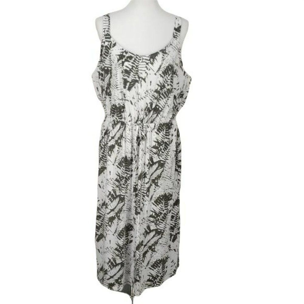 West Loop Green & White palm leaf Tropical Women’s XL Sun Sleeveless Dress